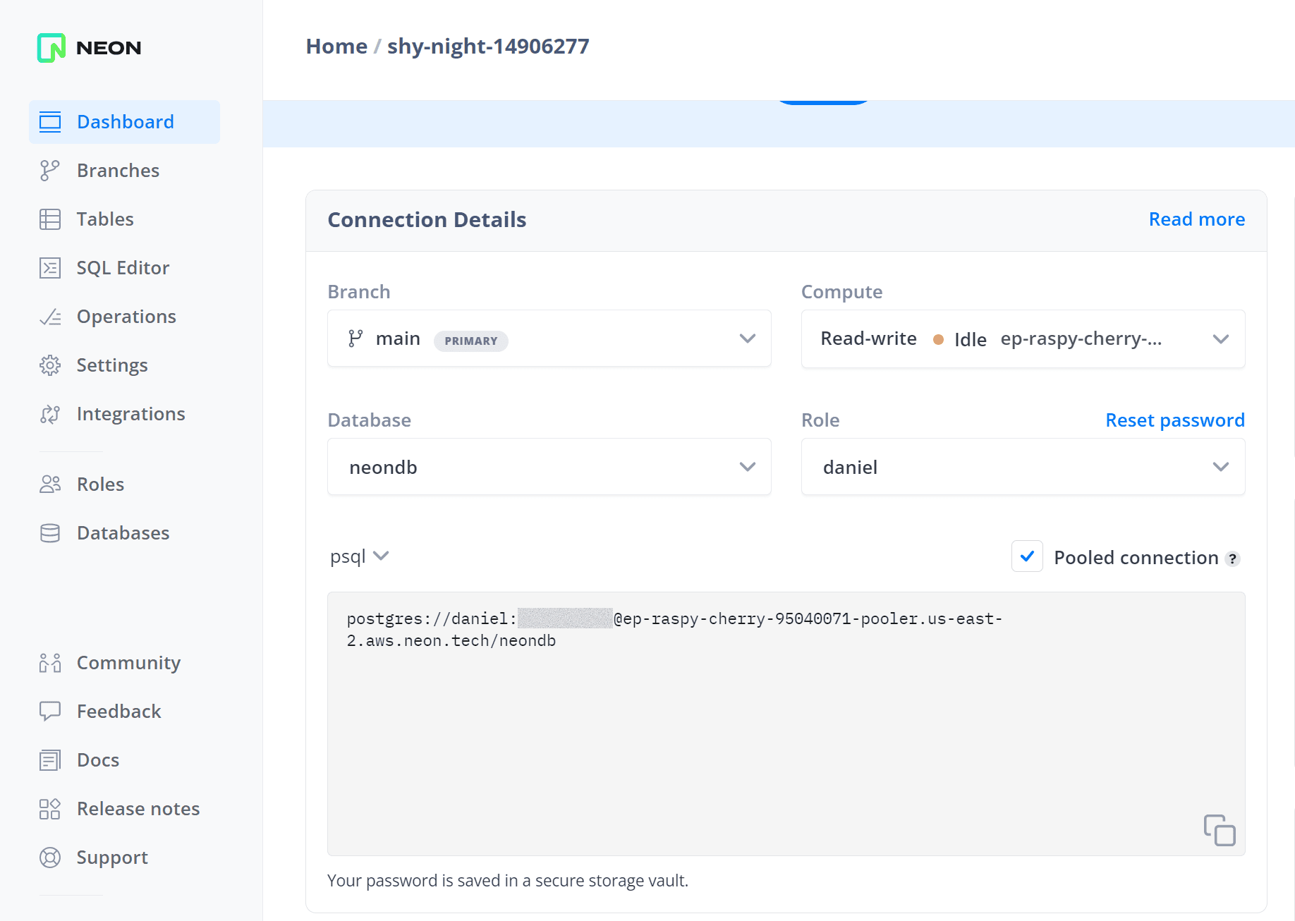 Connection Details pooled connection string