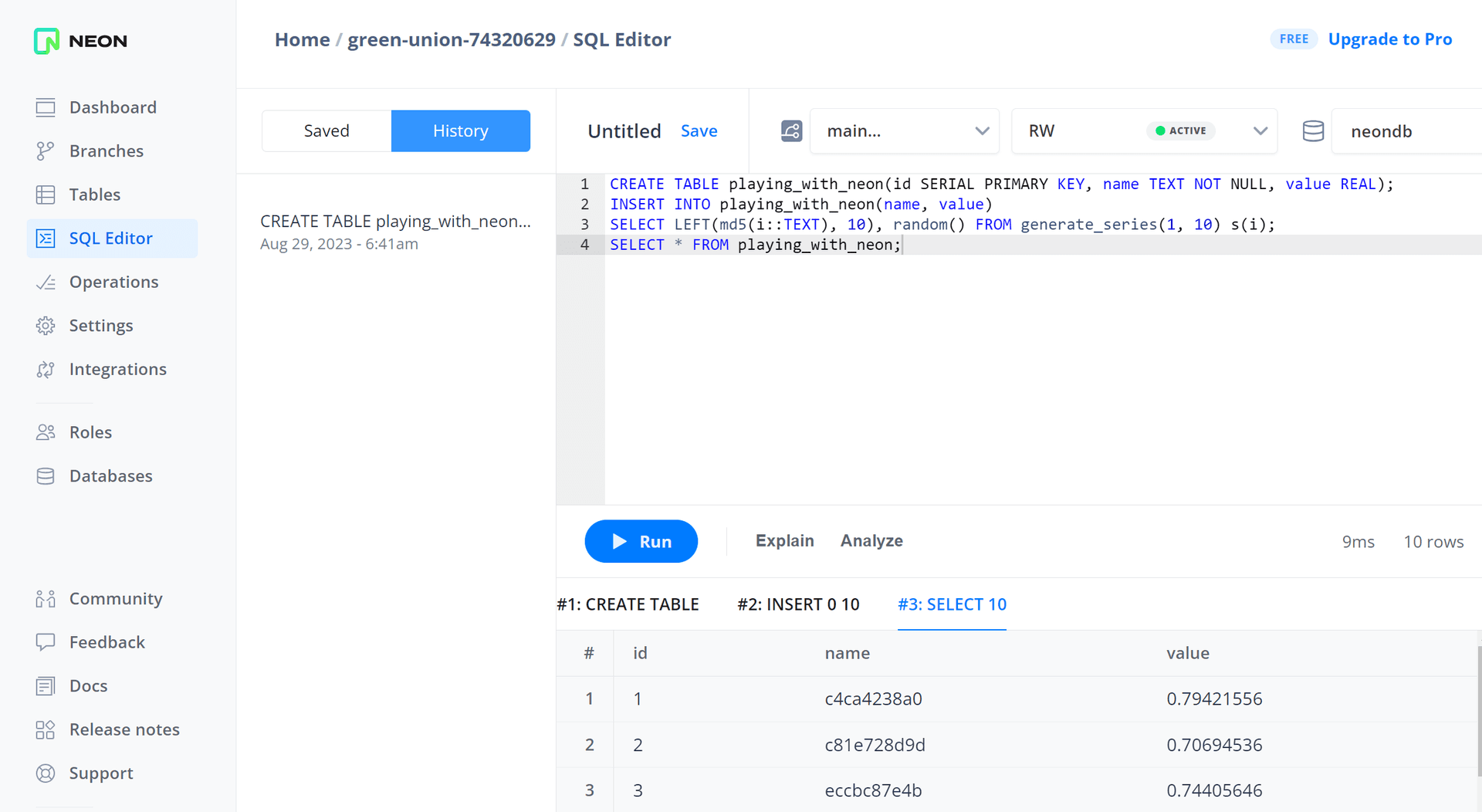 Neon SQL Editor